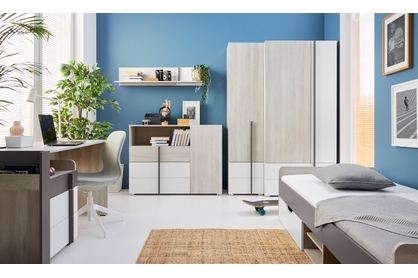 Študentská nábytková zostava Lumo IV s posteľou 120x200 cm - dub wilton biely / biely lux / antracit