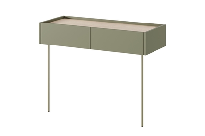 Konzolový Stolík Desin 100 cm so zásuvkami i metalowymi nogami - Oliva / Dub nagano