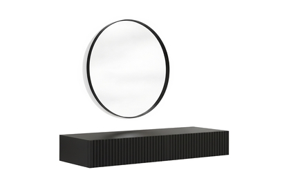 Závesný toaletný stolík Nicole s čiernym zrkadlom 60 cm - čierny mat / čierna