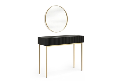 Toaletný stolík Nicole so zlatým zrkadlom 60 cm - čierny mat / zlaté nohy