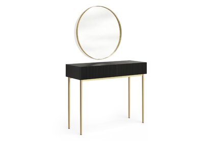 Toaletný stolík Nicole so zlatým zrkadlom 80 cm - čierny mat / zlaté nohy
