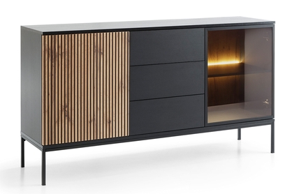 Komoda Bogalo se zásuvkami a LED osvětlením - černá / dub wotan