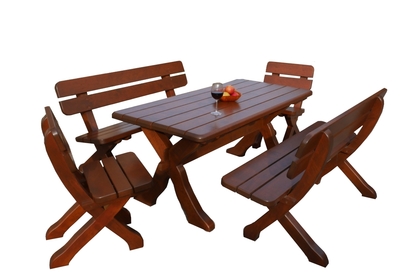 Komplet nábytku ogrodowych Excelent Stôl 160x72 cm + 2 Stoličky + 2 lawki - cyprys