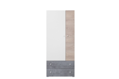 Dulap Sigma SI3 L/P, 80 cm - Alb lux / beton / stejar