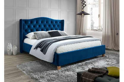 Čalúnená posteľ Aspen Velvet 160x200 - námornícka modrá / dub