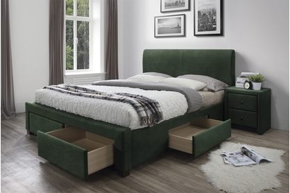 Modena kárpitozott ágy, 3 fiókos - sötétzöld bársony 160X200 cm