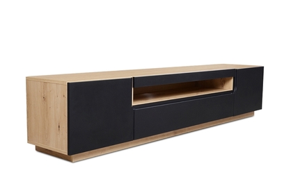 Loftová TV skříňka Loftia 200 cm dvoudveřová s nikou - artisan / černý mat