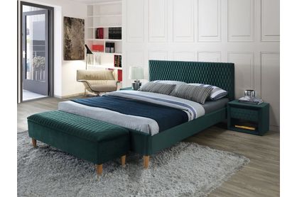 Moderní postel Azurro Velvet 140x200 - Zelený / Dub
