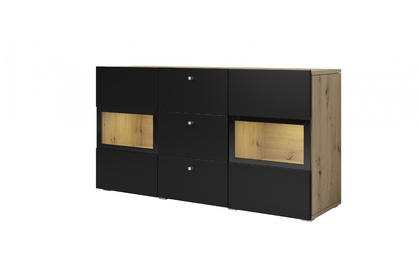 Komoda Baros 26 132 cm so zásuvkami - dub artisan / čierny mat