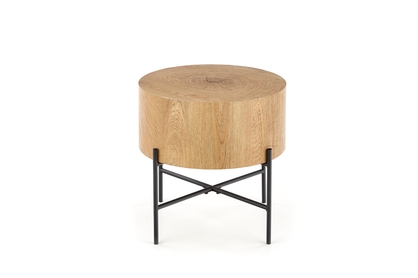 Okrúhly konferenčný stolík Liviano - 45 cm s kovovými nohami - prírodný dub / čierny