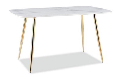 Stôl CERES biely mracamový efekt /zlatý rám 140X80