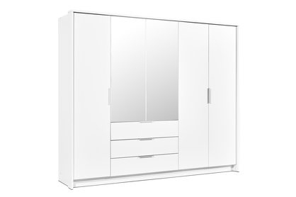 moderní skříň se zrcadlem i trzema zásuvkami Togo 255 cm - Bílá