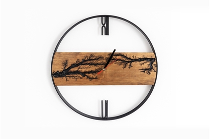 Dřevěné nástěnné hodiny KAYU 06 Olše v Loft stylu - Černý- 44 cm
