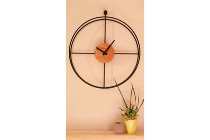 Ocelové nástěnné hodiny KAYU 14 Dub v Loft stylu - Černý - 75 cm