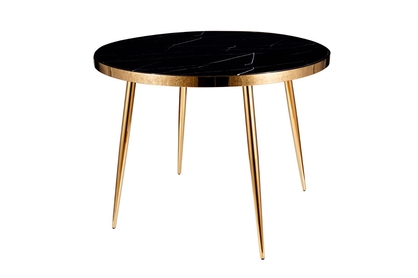 Okragly Stôl Calvin 100 cm - mramorový efekt  / Čierny / zlote Nohy