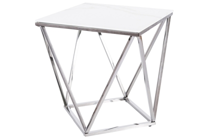 Konferenční stolek SILVER B II bílý mramorový efekt/Ocelová 50X50