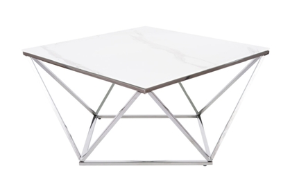 Konferenční stolek SILVER A II bílý mramorový efekt/Ocelový 80X80