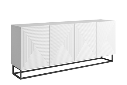 Biela komoda Asha 200 cm so štyrmi dverami - matný biely / čierny rám