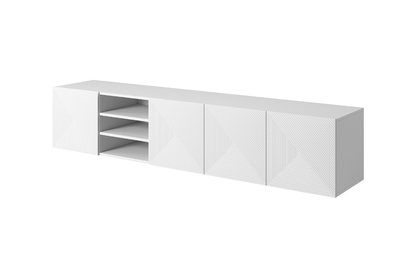 Závěsný TV stolek Asha 200 cm s výklenkem - bílý mat