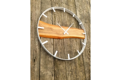 Drevené nástenné hodiny KAYU 30 Orech v Loft štýle - Biela - 70 cm