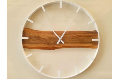 Dřevěné nástěnné hodiny KAYU 30 Ořech v Loft stylu - Bílý - 70 cm
