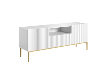 TV stolík Nicole 150 cm s otvorenou policou - biely mat / zlaté nožičky
