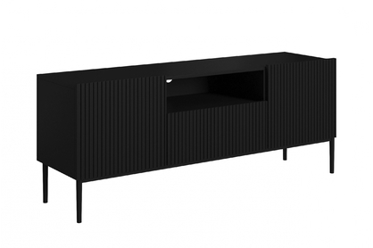TV stolík Nicole 150 cm so zásuvkou a otvorenou policou - čierny mat / čierne nohy