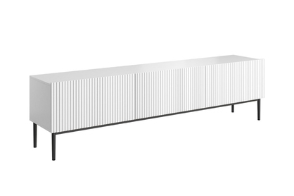 Biela RTV skrinka Nicole 200 cm na kovových nohách so zásuvkou - matná biela / čierne nohy