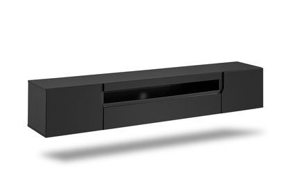 Závesná TV skrinka Loftia 200 cm s výklenkom - čierny mat