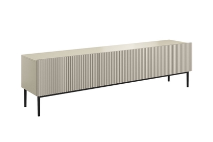 TV stolík Nicole 200 cm na kovových nohách so zásuvkou - kašmír / čierne nožičky