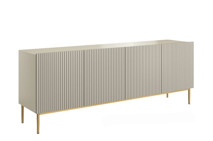 Štvordverová komoda Nicole 200 cm s ryhovaným čelom - kašmír / zlaté nožičky