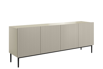 Moderní komoda Nicole 200 cm se čtyřmi dveřmi a ryhovaným čelem - kašmír / černé nohy
