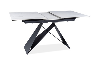Stôl rozkladany Westin SC 120-160x80 cm - Biely / mramorový efekt  / Čierny mat