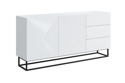 Komoda Asha 167 cm na čiernom podstavci - biely lesk