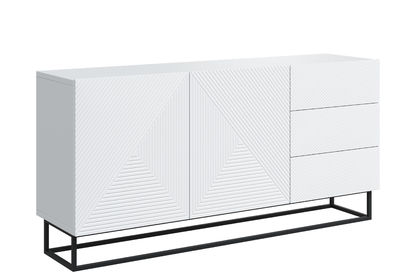 Biela komoda Asha 167 cm s dvomi dverami a zásuvkami - matný biely / čierny rám