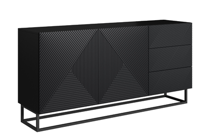 Čierna matná komoda Asha 167 cm s dvoma dverami a zásuvkami - čierny rám