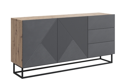 Dvojdverová komoda Asha 167 cm so zásuvkami - artisan / matný rivier stone / čierny rám