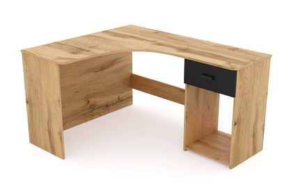 Narozne Písací stôl Corner so zásuvkou a výklenkom - Dub wotan / onyx Čierny