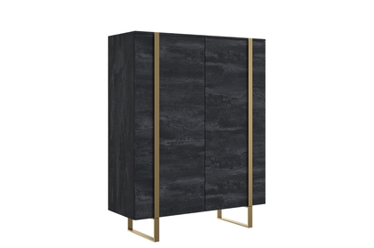 Vysoká komoda Verica 120 cm s dvoma dverami - čierny betón / zlaté nožičky