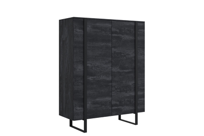 Vysoká komoda Verica 120 cm s dvoma dverami - čierny betón / čierne nohy