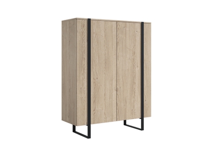 Vysoká komoda Verica 120 cm s dvoma dverami - bisquitový dub / čierne nohy