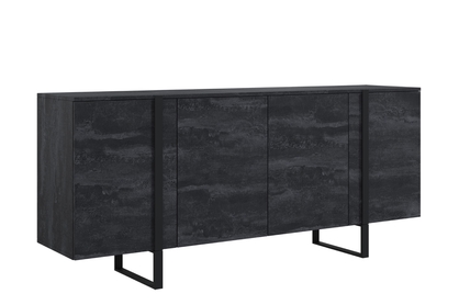 Čierna komoda Verica 200 cm so štyrmi dverami - čierny betón / čierne nožičky