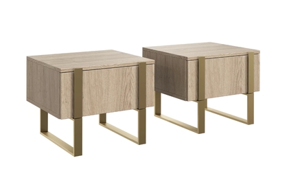 Komplet Nočný Stolík Stolík Verica so zásuvkami na kovových nohách - Dub biszkoptowy / zlote nozki