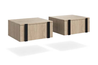 Sada 2 ks závesných nočných stolíkov Verica - dub biszkoptový / čierne úchyty