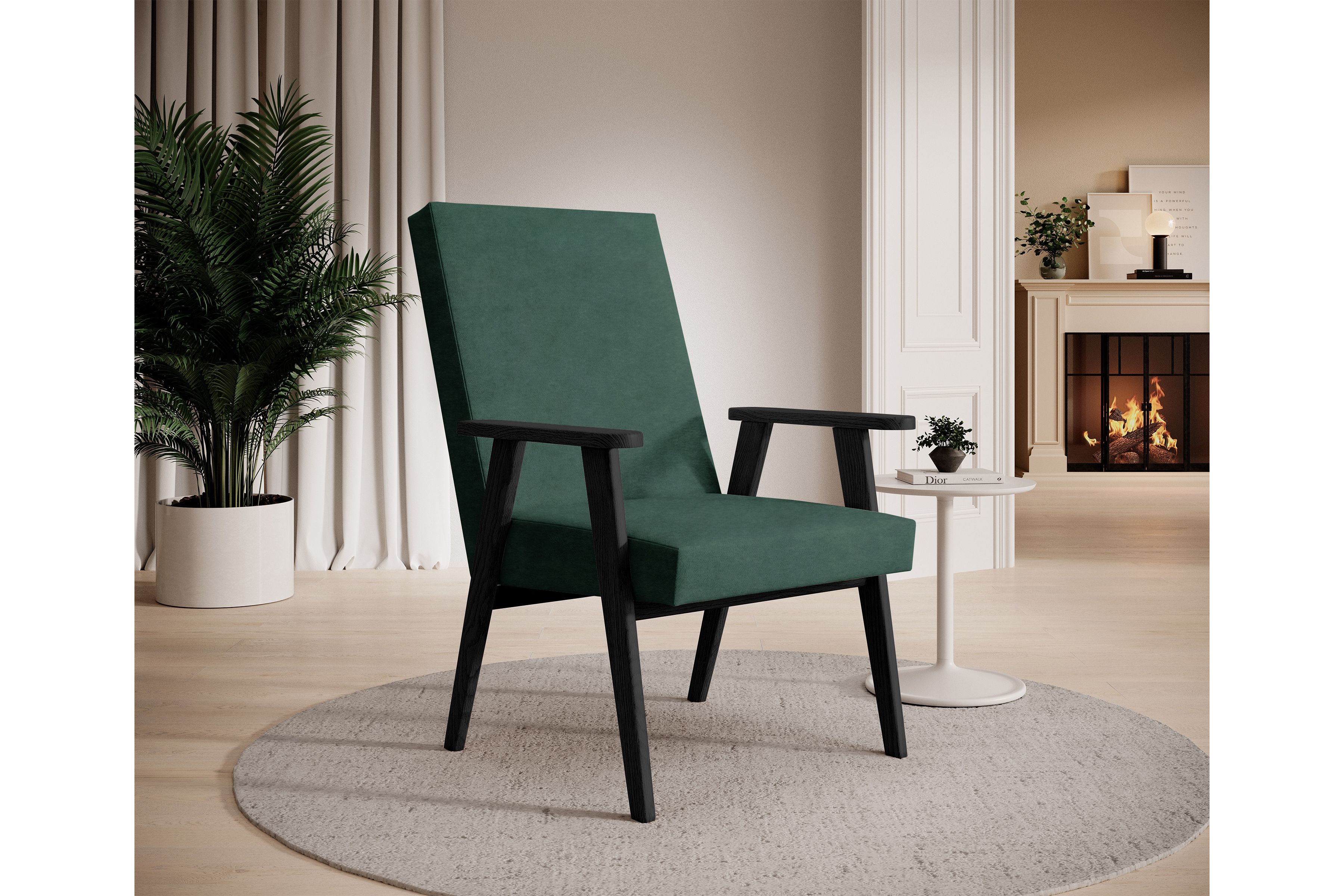 Klubové kreslo PRL - zelený zamat Zetta 298 s ľahkým čistením / čierne nožičky  Kreslo Klubový PRL - Zelený welwet ľahkočistiaci Zetta 298 / Čierny