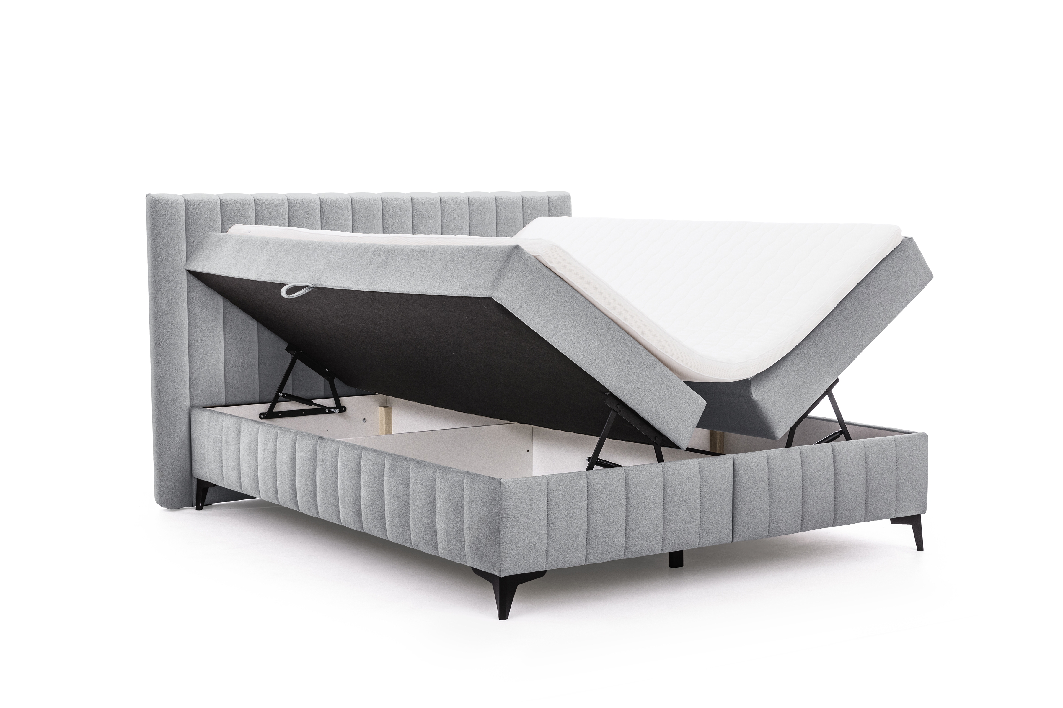 Boxspring posteľ Verona 160x200 s úložným priestorom – sivý hydrofóbny zamat Amon 10 Boxspring posteľ Verona 160x200 s úložným priestorom - šedý velúr hydrofobowy Amon 10
