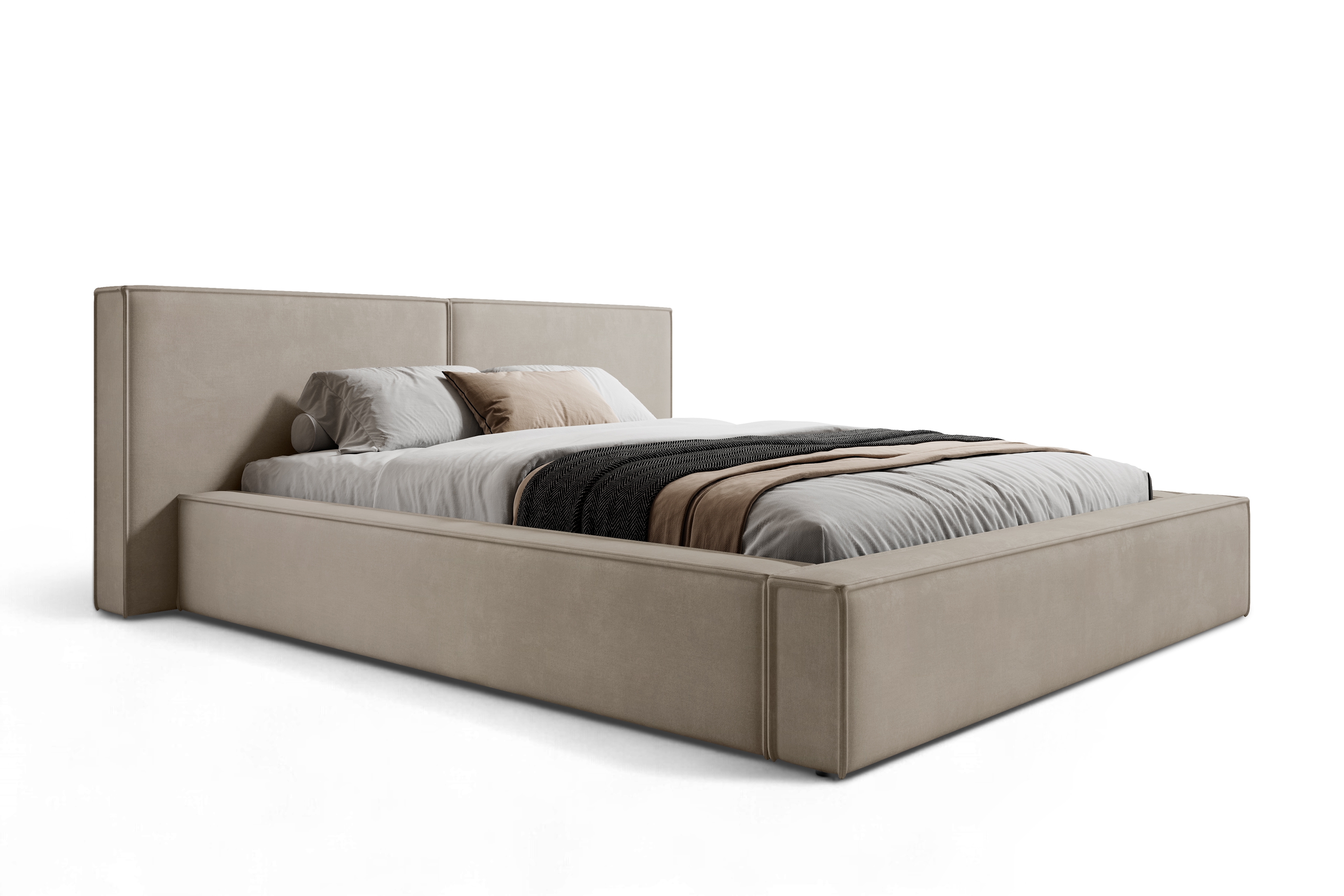 Čalúnená manželská posteľ Molino 160x200 s úložným priestorom - béžový velúr Castel 15  Posteľ čalúnená Molino 160x200 S vnútorným úložným priestorom- béžový velúr Castel 15