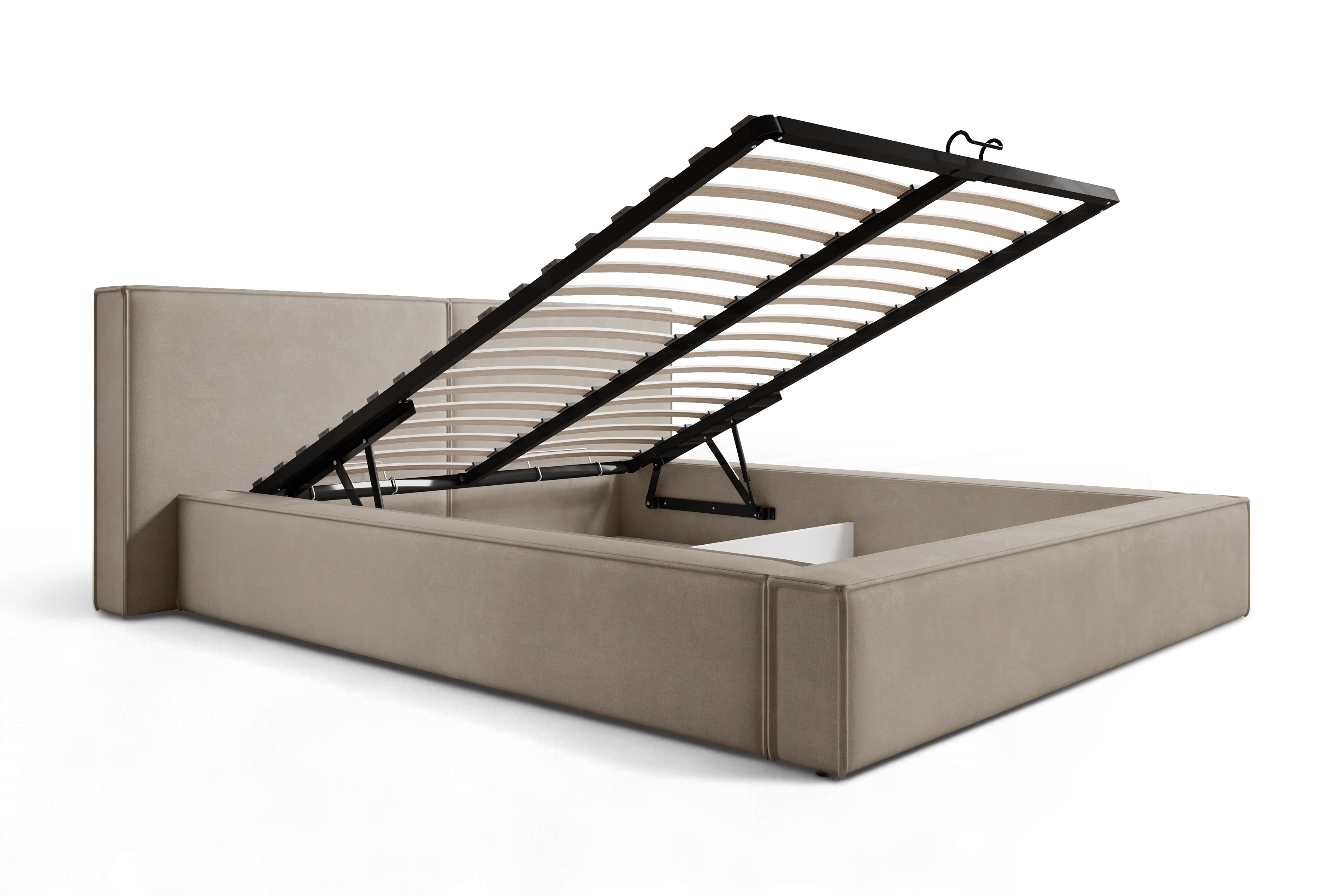 Čalúnená manželská posteľ Molino 160x200 s úložným priestorom - béžový velúr Castel 15  Posteľ čalúnená Molino 160x200 S vnútorným úložným priestorom- béžový velúr Castel 15