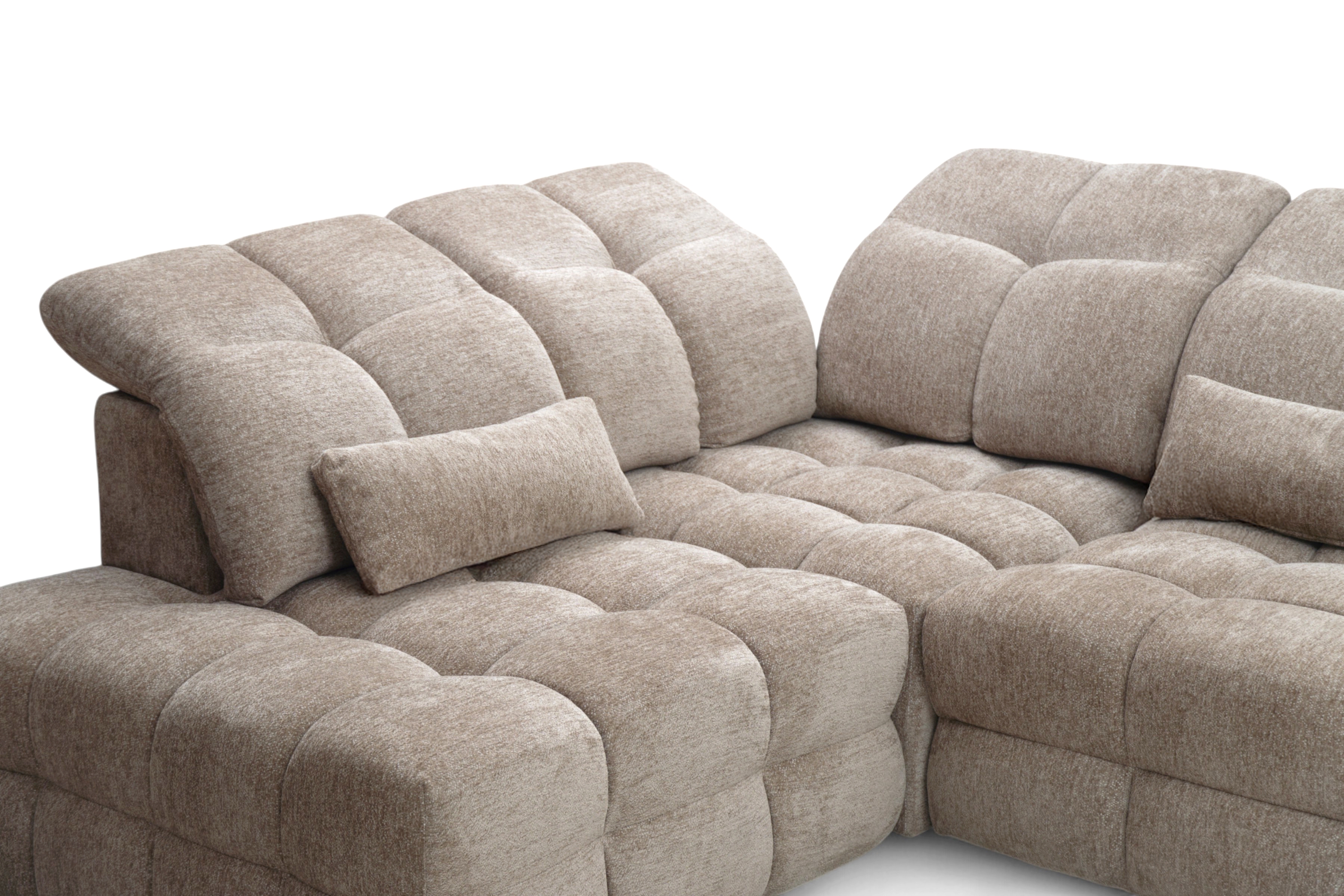 Rohová sedací souprava Magnelio Prestige L s elektrickým výsuvem levá – béžová boucle Raven 34  Rohová sedací souprava Magnelio Prestige L z elektricky wysuwanym sedadlem levá - béžová boucle Raven 34 