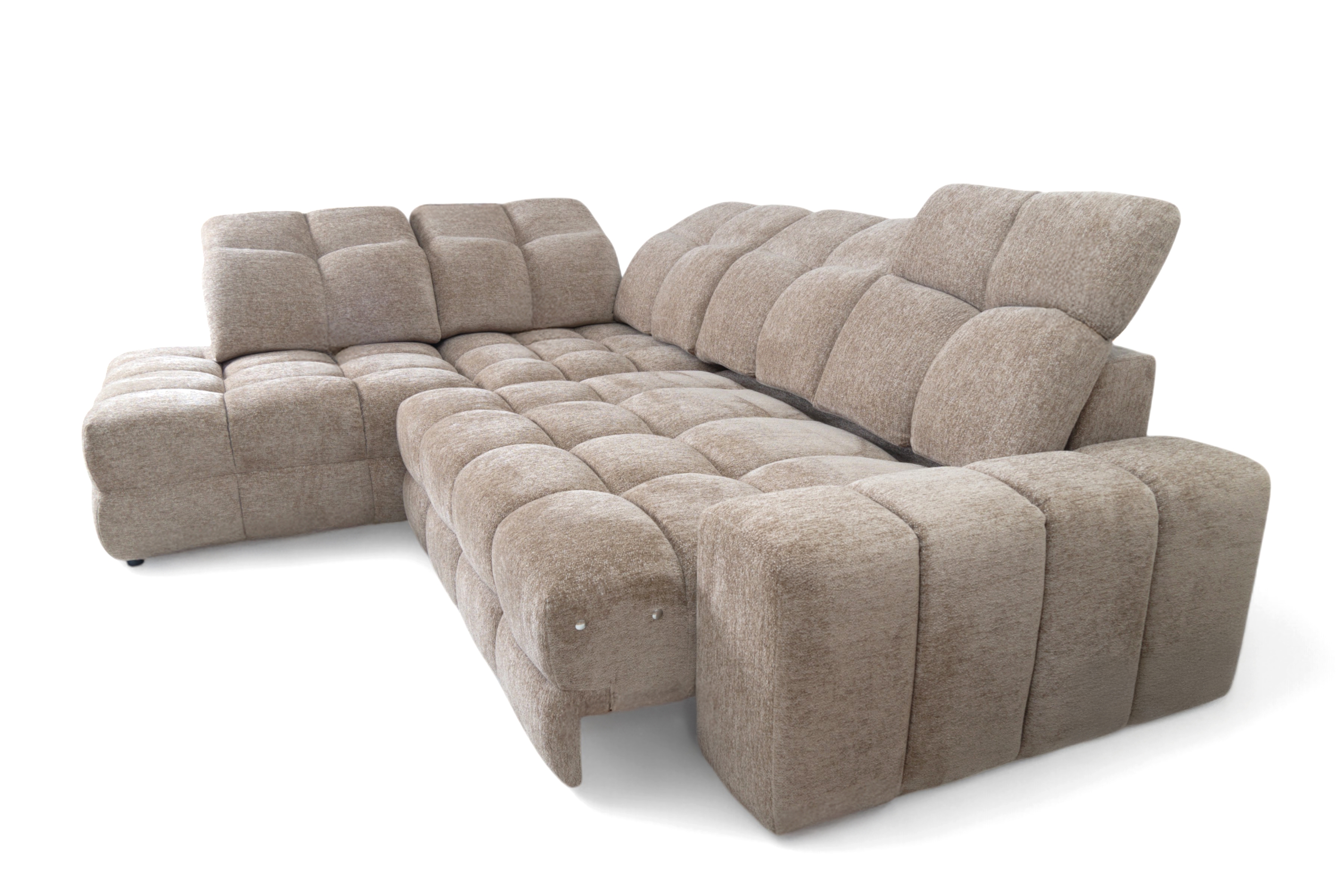 Rohová sedací souprava Magnelio Prestige L s elektrickým výsuvem levá – béžová boucle Raven 34  Rohová sedací souprava Magnelio Prestige L z elektricky wysuwanym sedadlem levá - béžová boucle Raven 34 